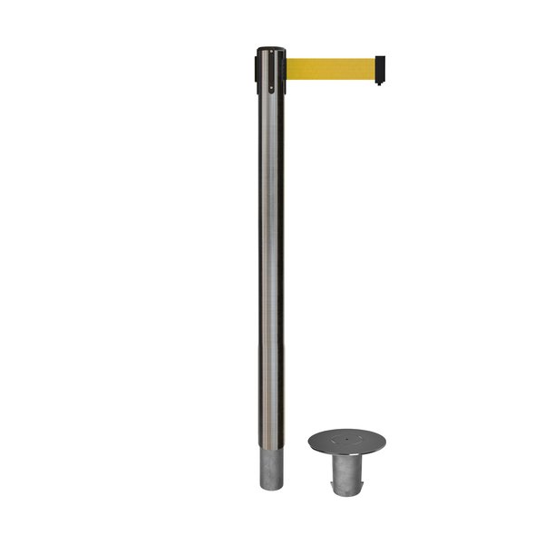 Montour Line Stanchion Belt Barrier Removable Base Sat.Steel Post 7.5ftYellow Belt MX630R-SS-YW-75